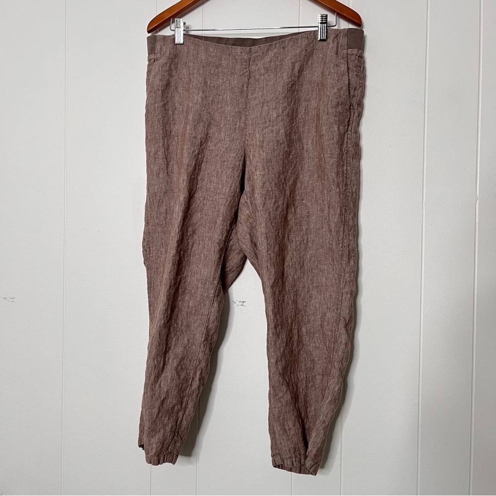 J. Jill Love Linen Brown 100% Linen Pull On Tapered Pants Women's L Petite